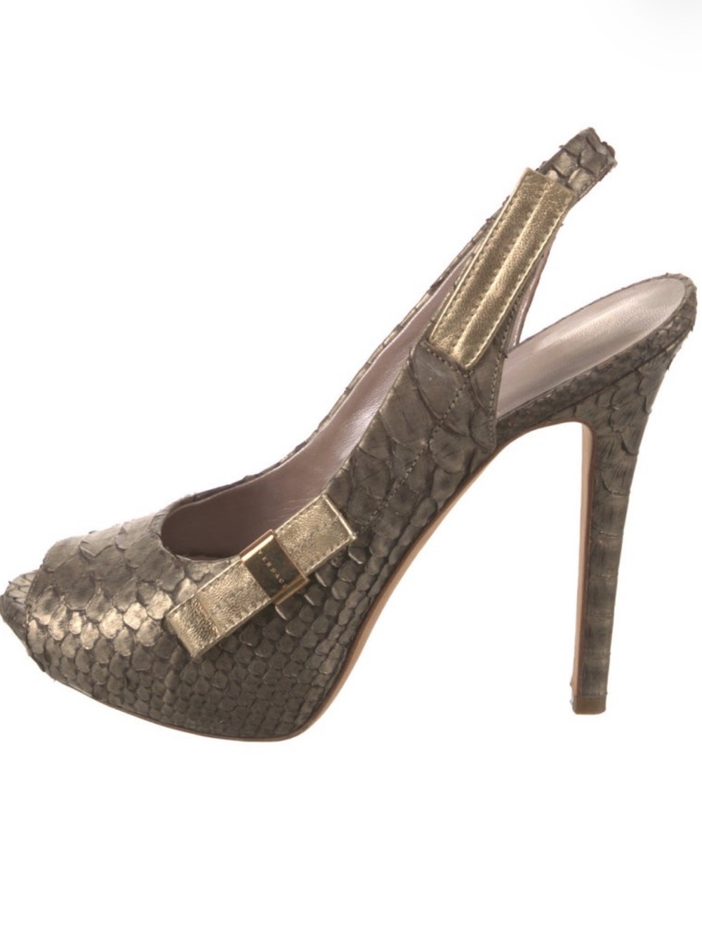 Versace Gold Python-Effect Peep-Toe Slingback Heels